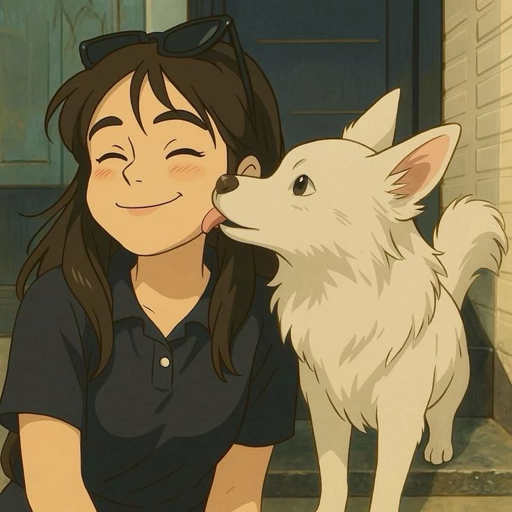 A Ghibli art action figure depicts a girl in sunglasses with a dog, capturing a charming and imaginative moment.