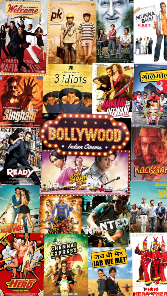 A colorful collage showcasing various Bollywood movie scenes, alongside promotional material for PM Modi WAVES Summit 2025.